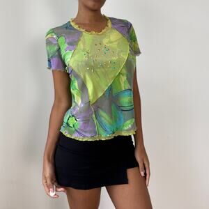 Vintage Italian Floral Mesh Lettuce-Edge Top (M/L)